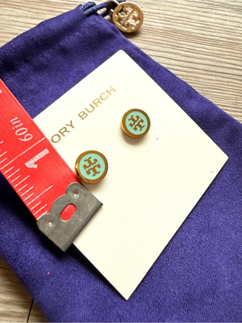 New Tory Burch Turquoise Enamel Logo Stud Earrings